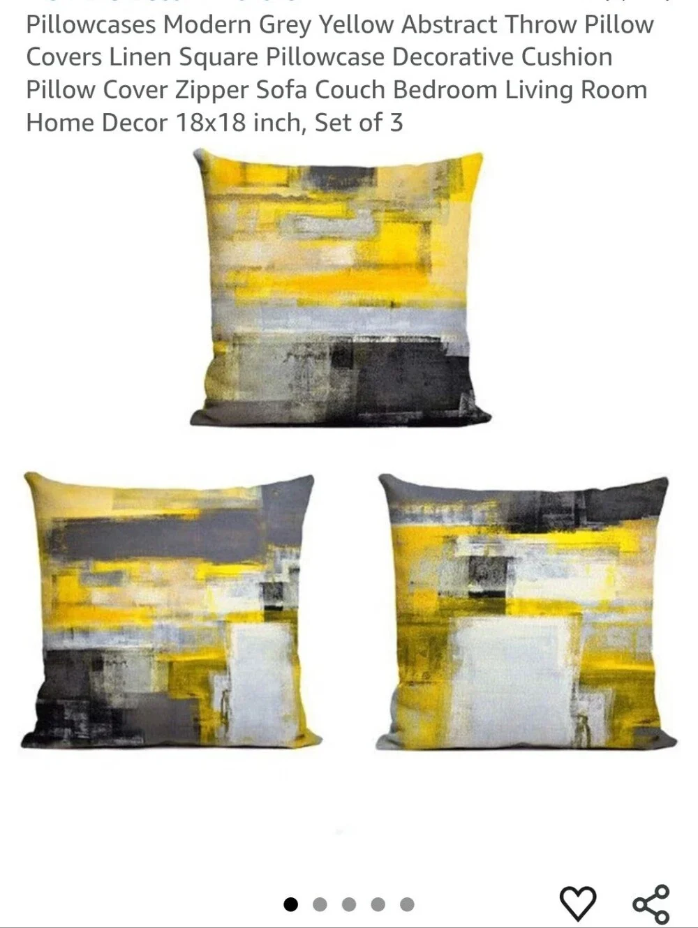 Abstract Yellow and Grey Modern Throw Pillow Covers - Set of 3